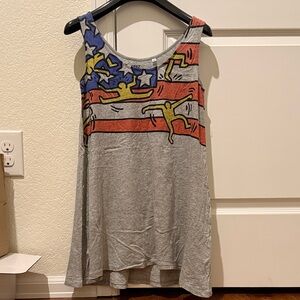 Uniqlo Gray Tank Top with Red, Blue & Yellow Graphic
